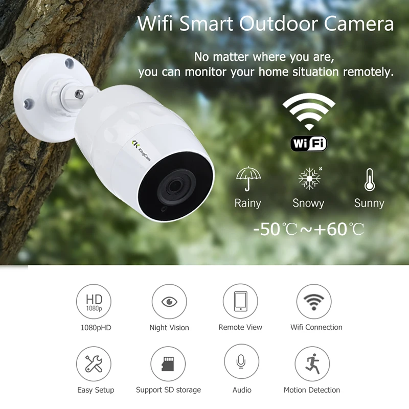 Водонепроницаемая IP-камера KingCam с Wi-Fi 1080P беспроводная цилиндрическая Наружная и