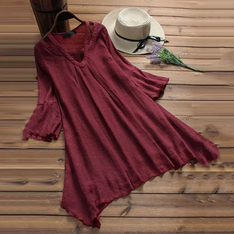 Фото 3 Color Five-point Sleeve Skirt Women Tops Bell V-Neck Big Hem Solid Sweet Loose Fashion New 3 Color Five-point Sleeve Skirt Women Tops Bell V-Neck Big Hem Solid Sweet Loose Fashion New