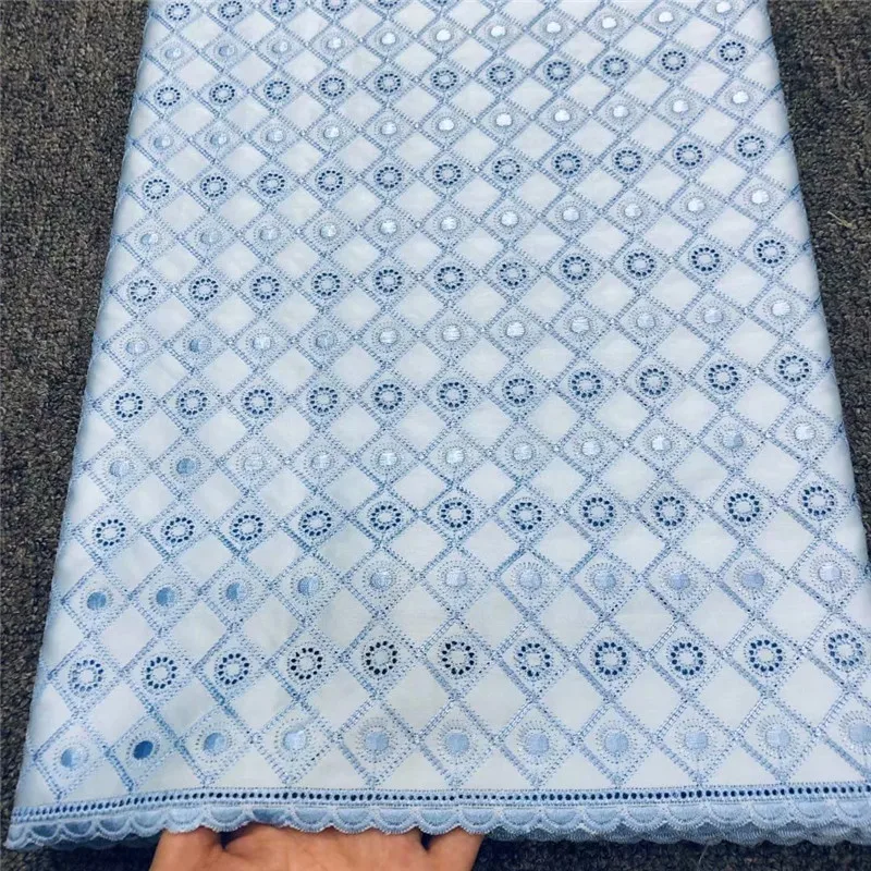 Африканская кружевная ткань вискоза + хлопок Порошковая синяя 2019 нигерийская с