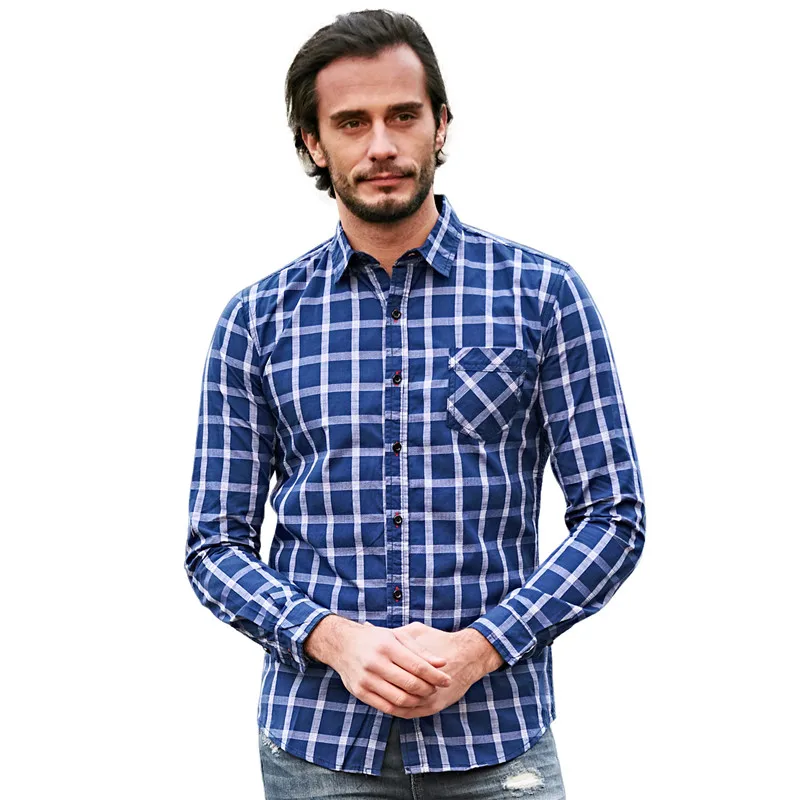 Повседневная мужская клетчатая рубашка с длинным рукавом крутая классическая
