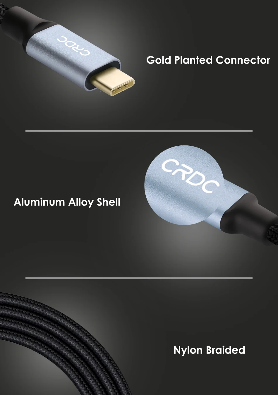 CRDC usb type-C кабель для Xiaomi Mi5 type-C Быстрая зарядка данных нейлон USB C/USB-C кабель для samsung Galaxy S8 Nexus 5X6 P и многое другое