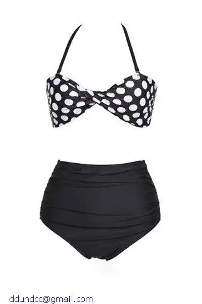 new in Vintage swimwear high waist bikini Black Polka Dot Print Bikini Set cheap cute bathing suits maillot de bain |