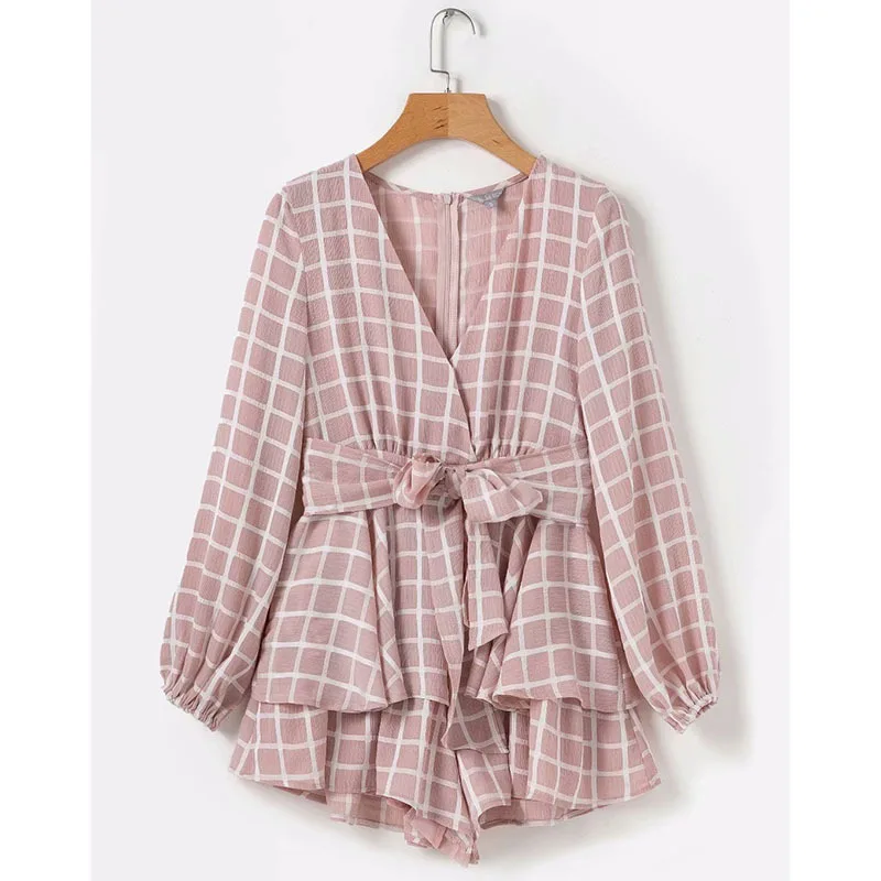 Bow Casual Women Playsuit Long Sleeve Ruffle Sexy White V Neck Beach Elegant Shorts Jumpsuit Rompers | Женская одежда