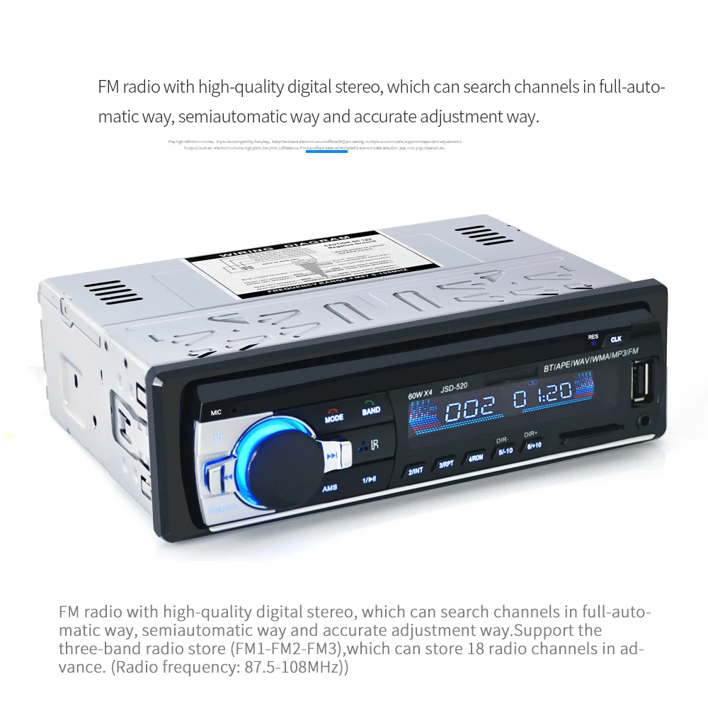 Автомагнитола 12 в Bluetooth V2.0 JSD520 автомобильный стерео In-dash 1 Din FM Aux вход приемник SD USB MP3 MMC WMA ISO разъем XNC