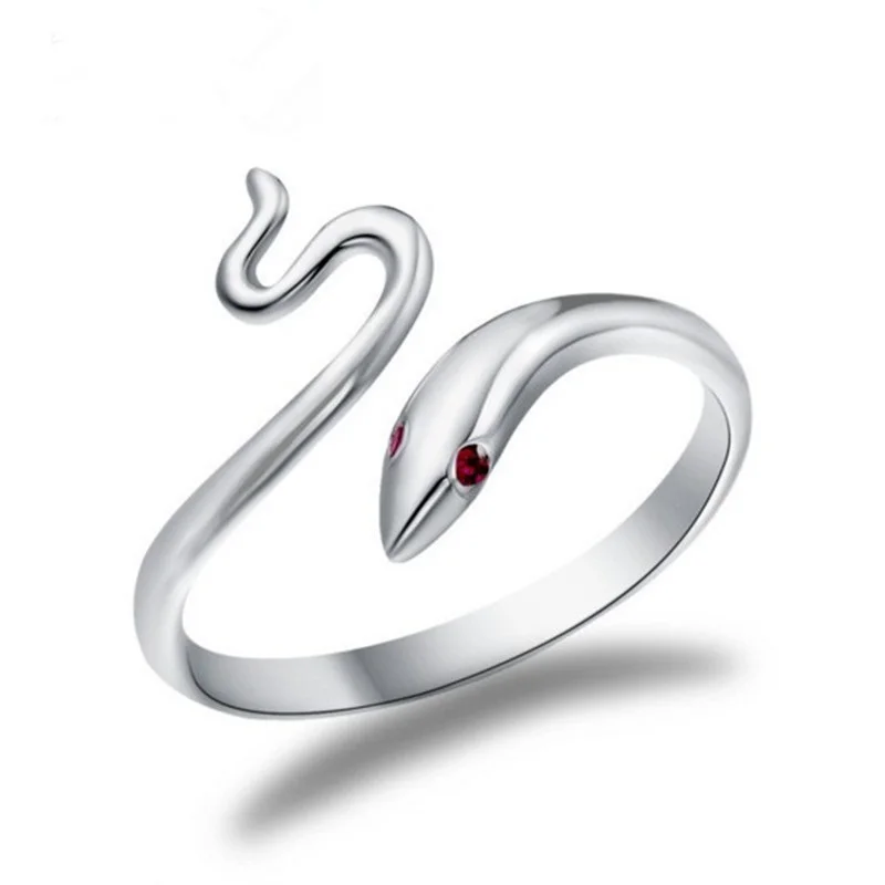 OMHXZJ Wholesale European Fashion Woman Girl Party Wedding Gift Silver Red Snake AAA Zircon Open 925 Sterling Ring RR277 | Украшения и