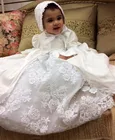 Милое белое платье для крещения, кружевное платье с жемчугом для девочек с капотом