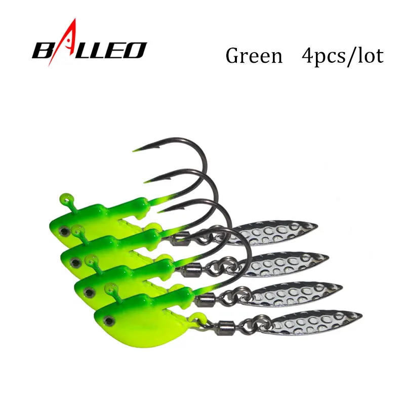 Green BALLEO 4 шт./лот свинцовая головка крюк с спиннером ложка 4 г 7 г 10 г 14 г 21 г 3D Глаза рыбы реалистичные джиг голова крюк - Цвет: Green