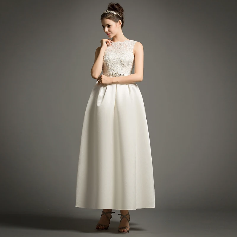 Винтажное атласное кружевное платье с прозрачной горловиной Vestidos De Novia Boda