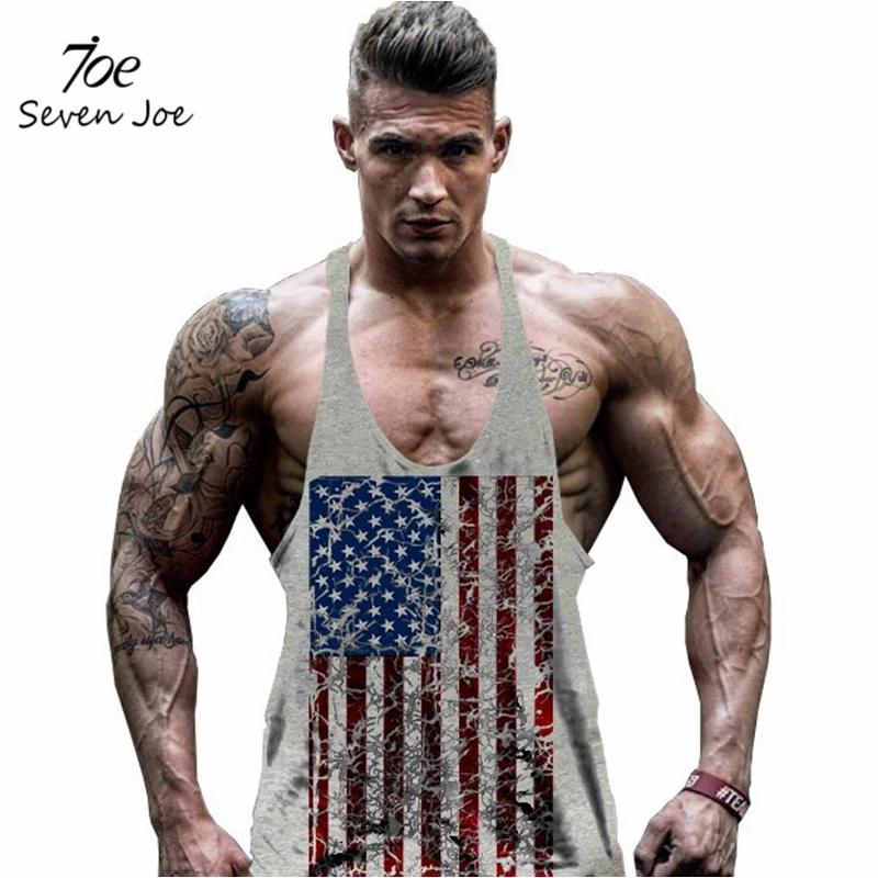 Майка Seven Joe мужская летняя жилет реглан с флагом США тренировочная майка для