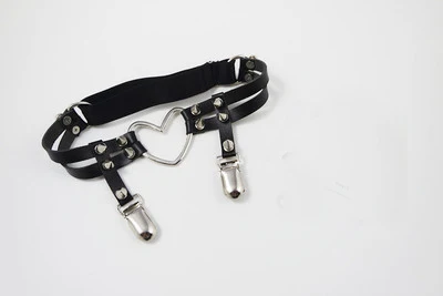 Black Large Heart Сексуальные подвязки для ног в стиле панк-рок Харадзюку ручной работы, кожаные подвязки с большими шипами в форме сердца, регулируемые подвязки с двойными шипами на бедрах - Цвет: Black Large Heart