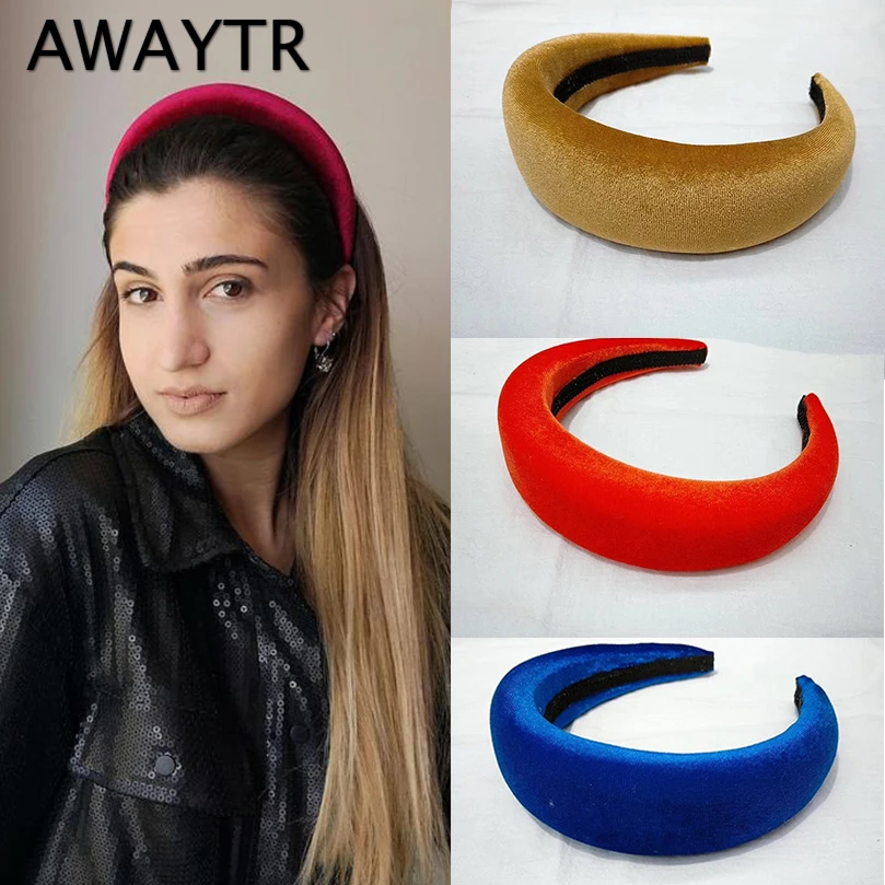 AWAYTR, большая бархатная/Тканевая повязка на голову для женщин, толстая Ретро королевская повязка на голову для девушек, женский головной убор, аксессуары для волос