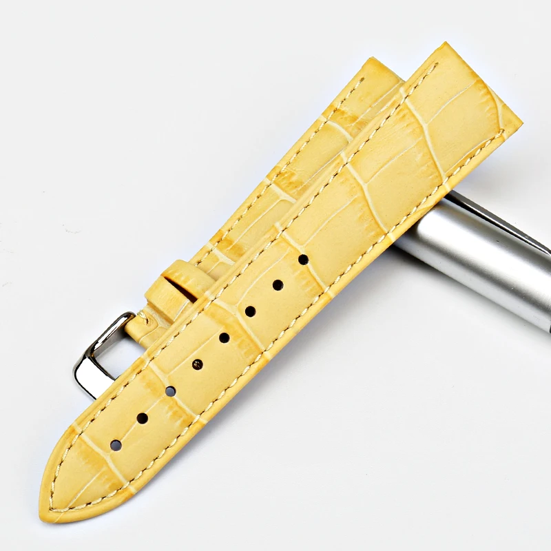 MAIKES Watch Accessories Genuine Leather Watch Strap New Yellow Watch Bands Alligator Pattern Bracelet for dw daniel wellington