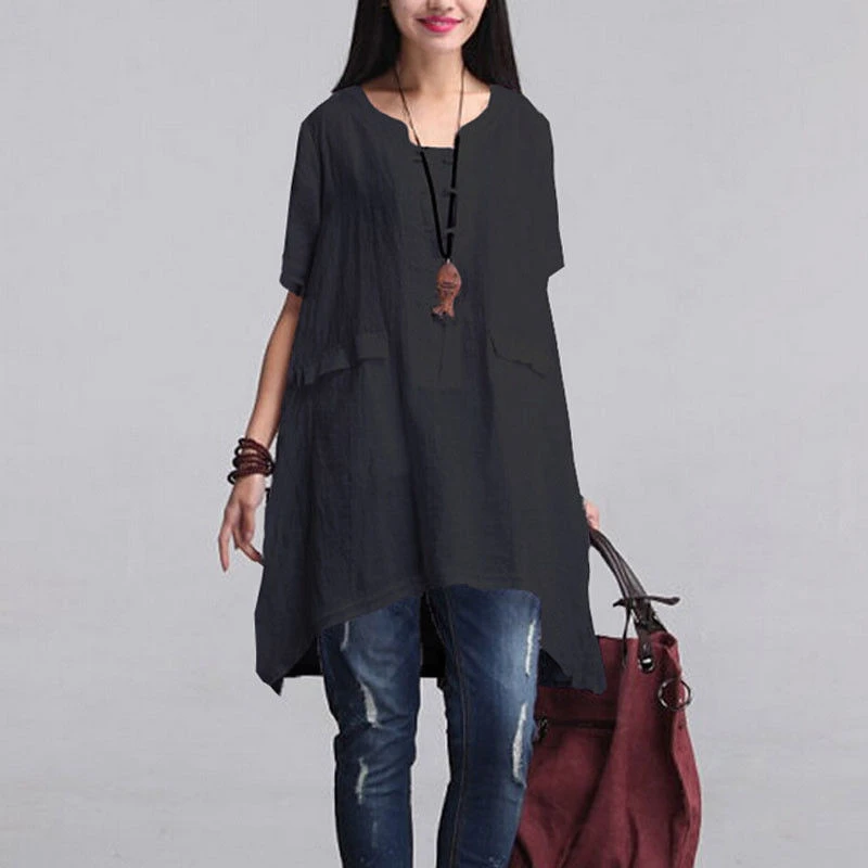 Женское платье туника Повседневное большого размера из хлопка и льна для