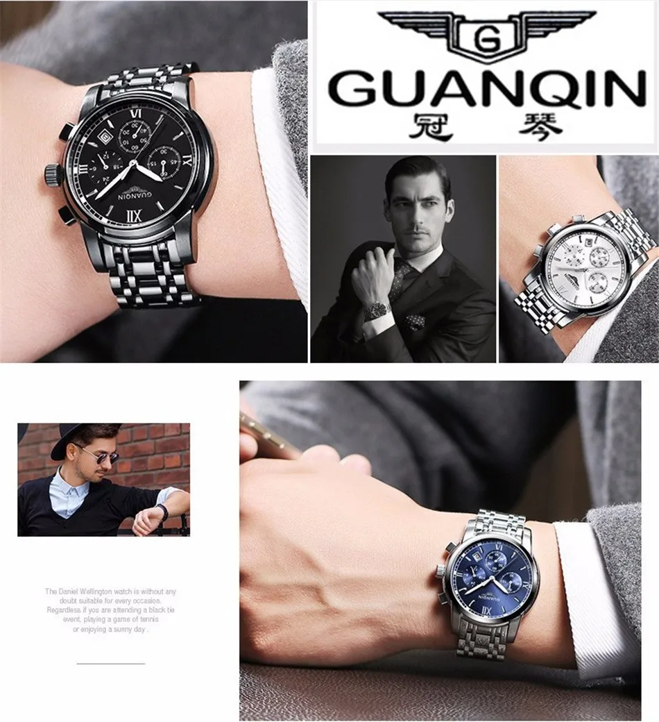 Relogio masculino GUANQIN мужские часы Лидирующий бренд Роскошные Модные Бизнес Кварцевые часы мужские спортивные полностью стальные водонепроницаемые наручные часы