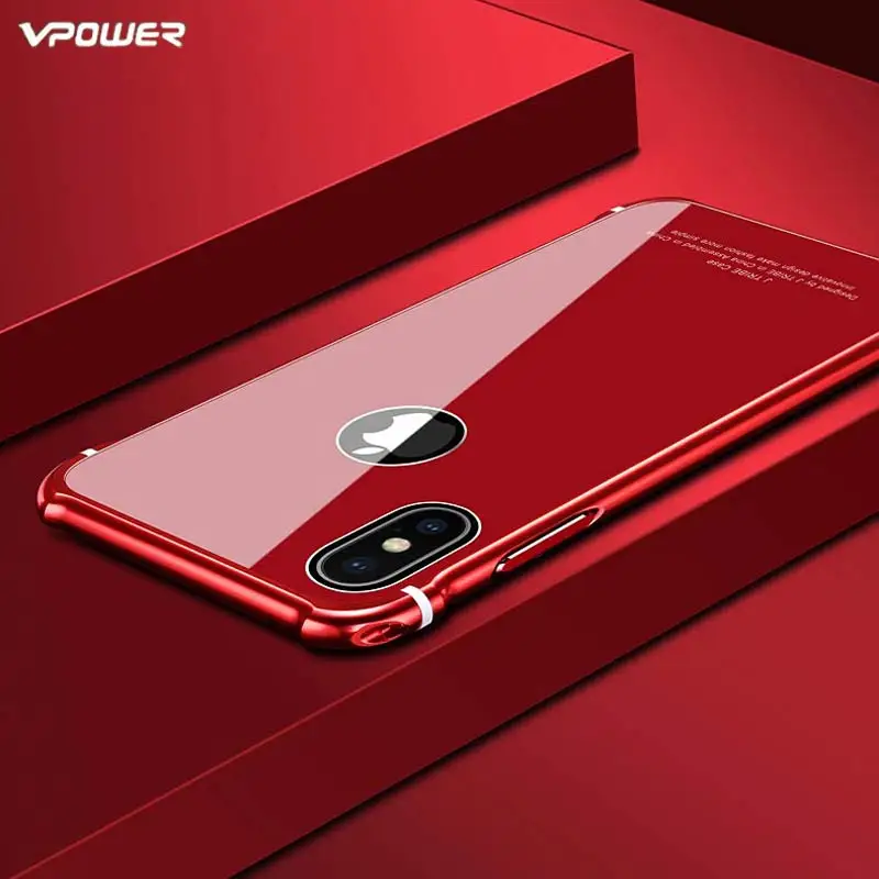 Vpower стеклянный чехол для iPhone X роскошный алюминиевый бампер + защитный из
