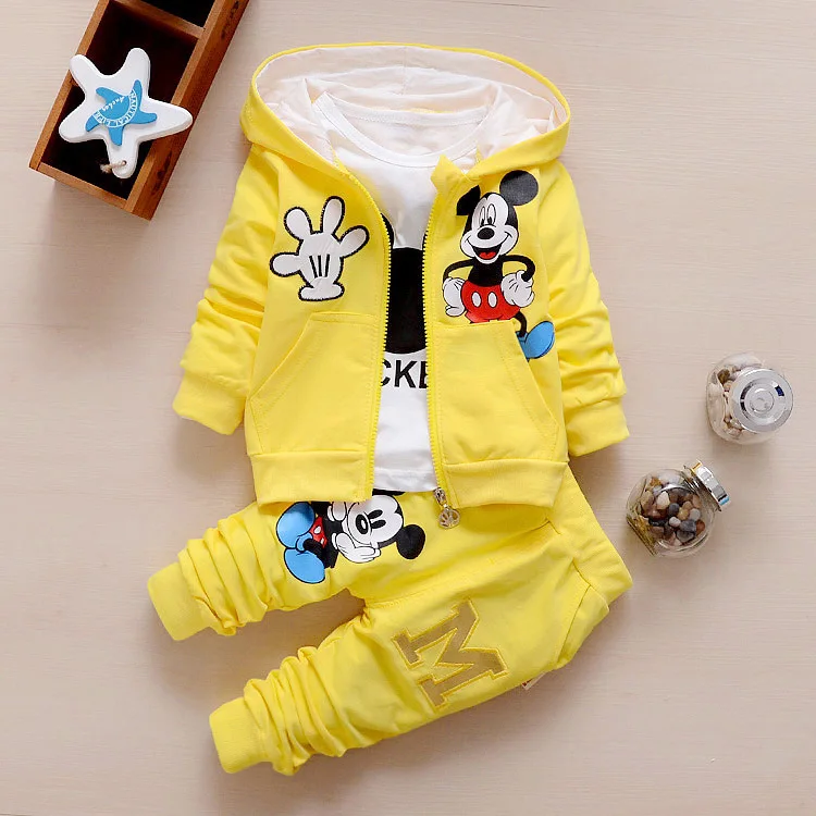 2016 Autumn Baby Girls Boys Clothes Sets Cute Minnie Infant Cotton Suits Coat+T Shirt+Pants 3 Pcs Casual Sport Kids Child | Детская