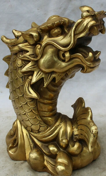 JP S61 12 &quotКитайский латунный феншуй Scleropages Дракон рыба тело Arowana Статуя Скульптура