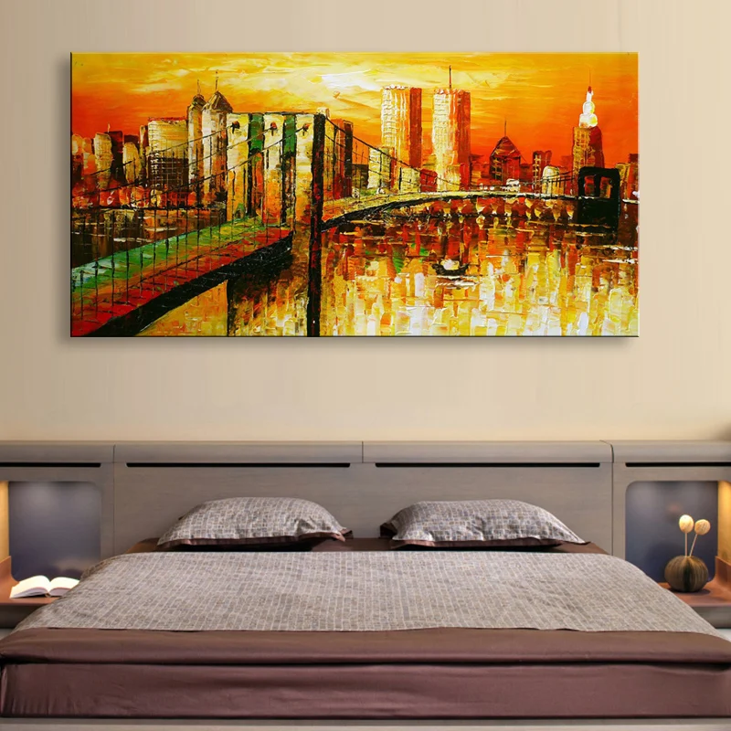 Knife painting oil modern the Manhattan Bridge Home decoration on canvas abstract art paintings KOP-001 | Дом и сад