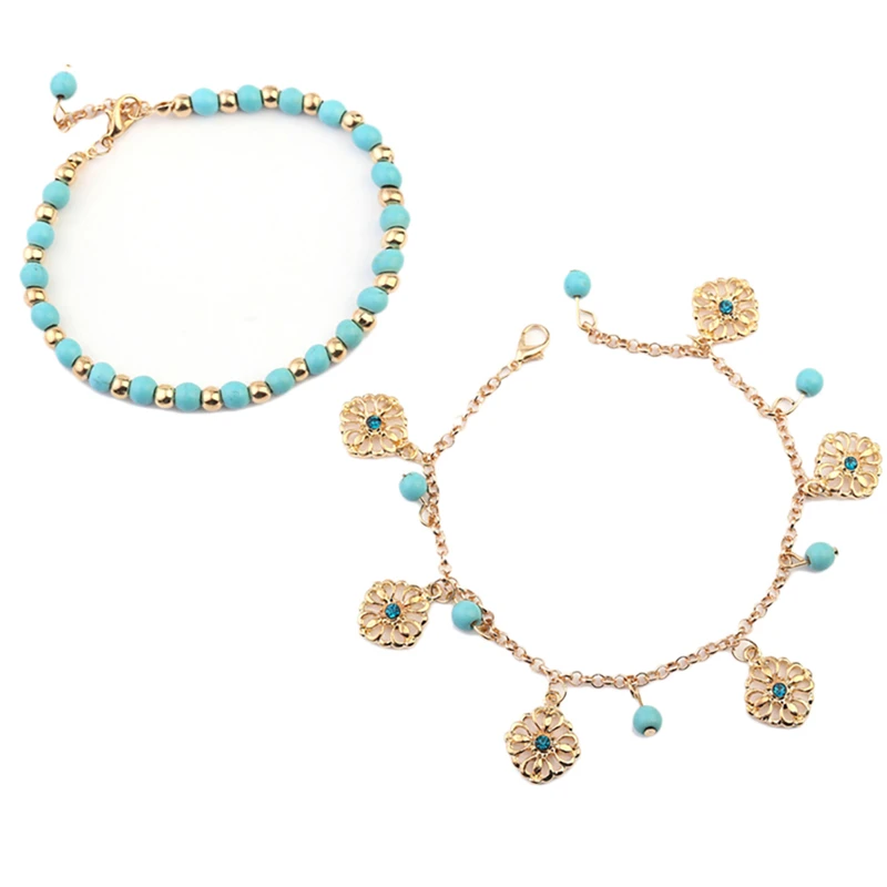 Женский многослойный браслет на щиколотке 2 шт. ручной работы для пляжа девушек с