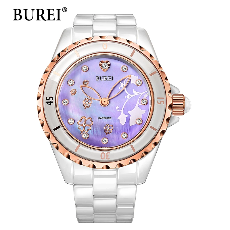 Женские часы BUREI Топ бренд Повседневная мода женские керамические бриллианты