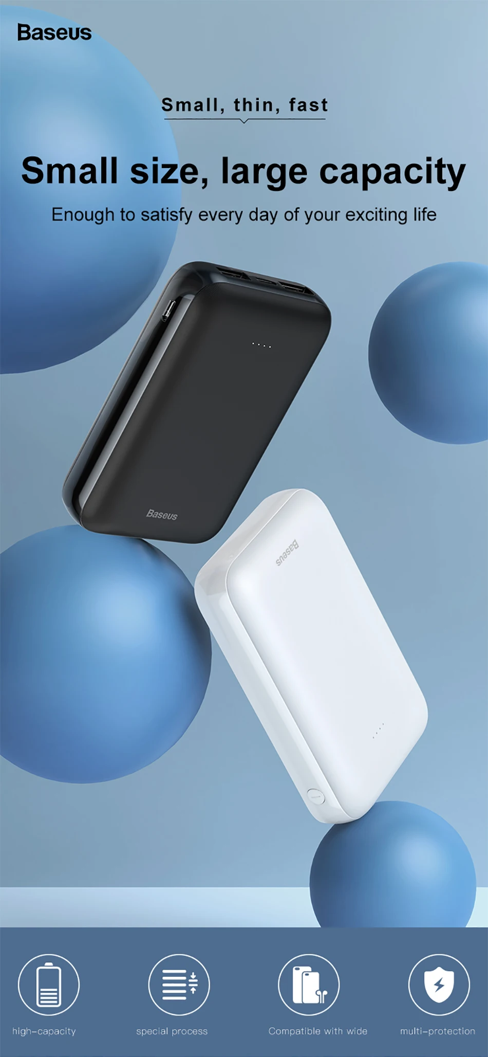 Baseus 10000 мАч Внешний аккумулятор для iPhone 6, 6 s, 7, 7 S, 8 s, amsung, huawei, Xiaomi, внешний аккумулятор, зарядное устройство для путешествий, внешний аккумулятор с usb-кабелем, 1 м
