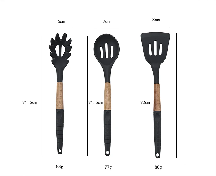 Силиконовые 9 шт набор кухонная утварь с деревянной ручкой антипригарная