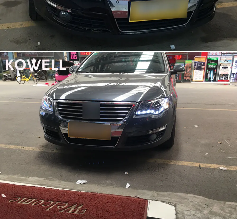 KOWELL автомобильный Стайлинг для VW Passat фары 2005-2009 для Passat фары светодиодные DRL передние Биксеноновые линзы двойной луч HID комплект