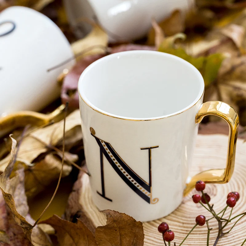 1pc European Gold letters ceramic cup lovers breakfast coffee milk tea A-Z letter Men women Creative Mug | Дом и сад
