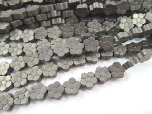 

2 strands 8-12mm Hematite gem fluorial flower petal gunmetal matte carved loose bead