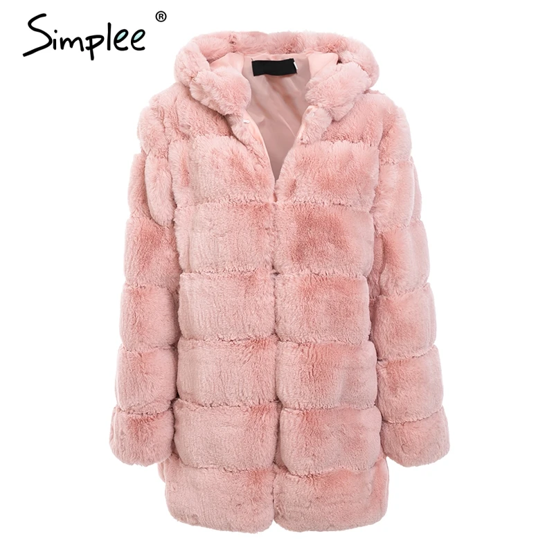 Nude Pink Женское серое меховое пальто-балахон Simplee, мягкий винтажный жакет, теплое длинное повседневное пальто размера плюс-сайз, пальто на зиму - Цвет: Nude Pink
