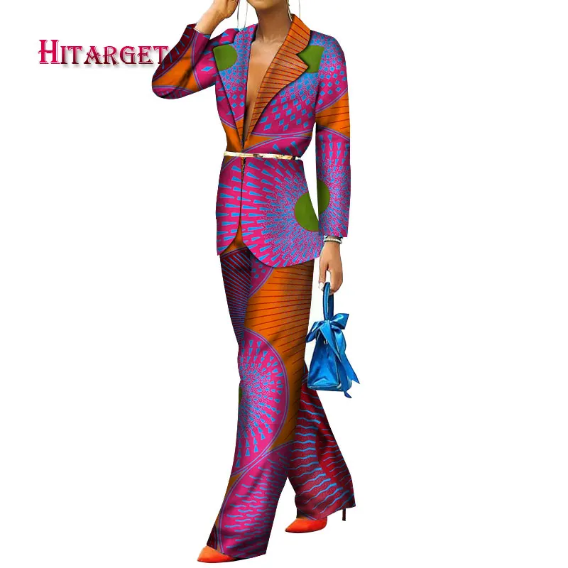 

African women's clothing 2 piece set straight pants suit Dashiki long-sleeved suit jacket and pants set African plus sizeWY043