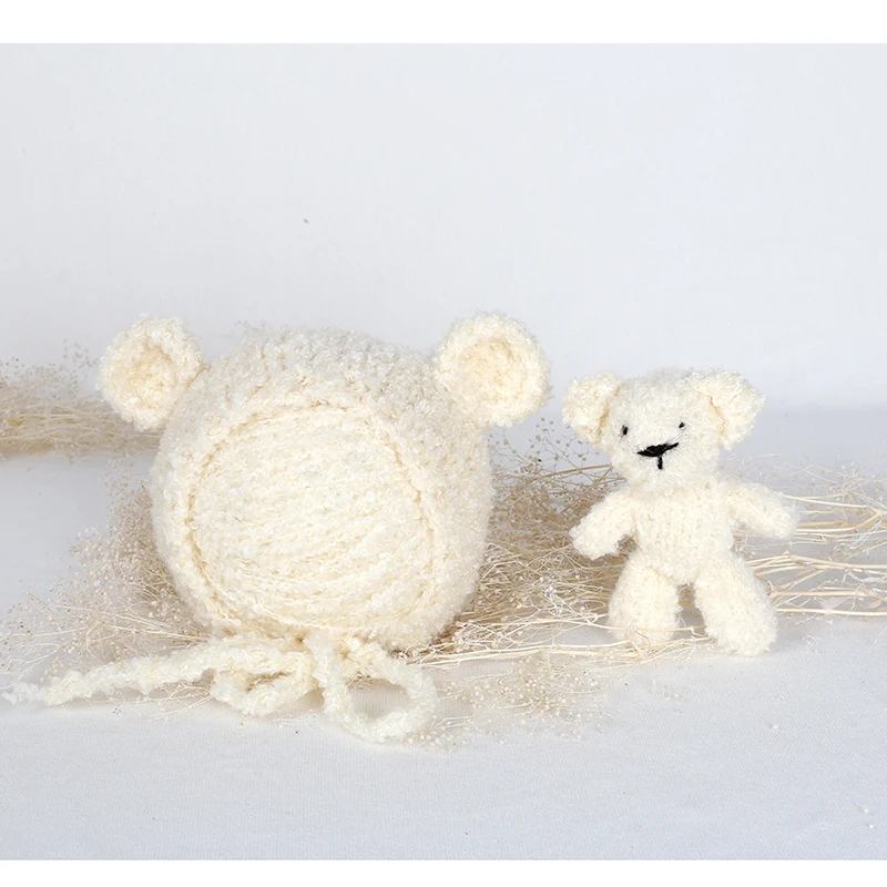 Teddy bear and hat set small handknit newborn new baby softie stuffie toy photo prop bonnet gender neutral - choose a color | Детская