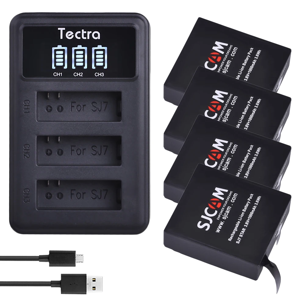 Аккумулятор Tectra 4 шт. 1000 мАч 3 8 В Звездный аккумулятор SJCAM SJ7 + светодиодный usb