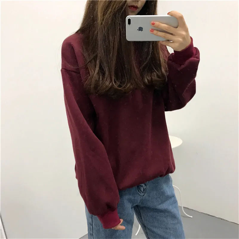 Sudaderas mujer, Весенняя Толстовка в стиле Харадзюку, Женская толстовка с длинным рукавом, свободные женские Толстовки, Толстовки, повседневный спортивный костюм - Цвет: Wine red