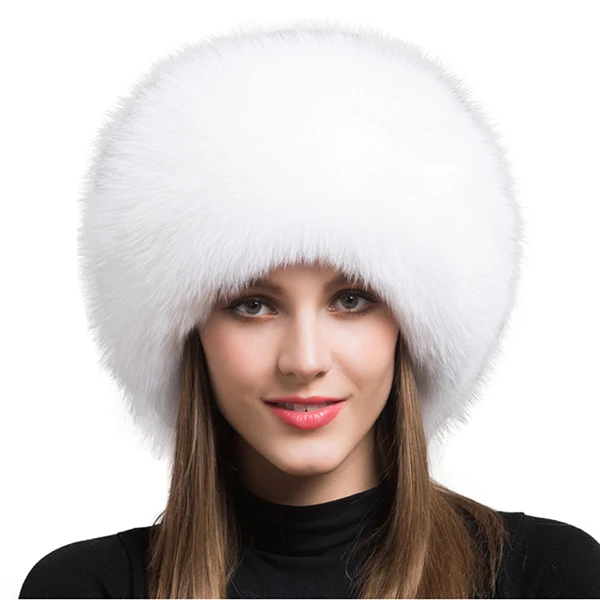 white Женская натуральный мех лисы шапка, женская зимняя теплая Роскошная Лыжная шапка с ушками, теплые наушники из пушистой овчины - Цвет: white