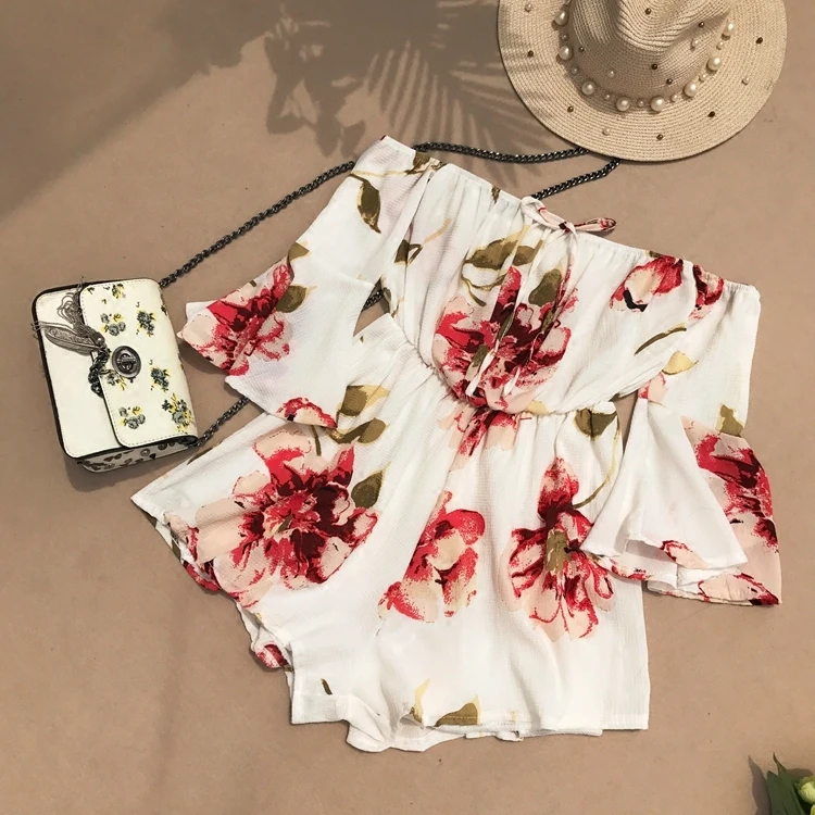 Женский Короткий комбинезон boho с бантом и открытыми плечами летние повседневные