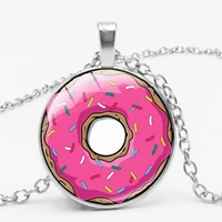 2019 fashion hot pink cartoon donut pattern glass pendant necklace for men and women clothing accessories necklace