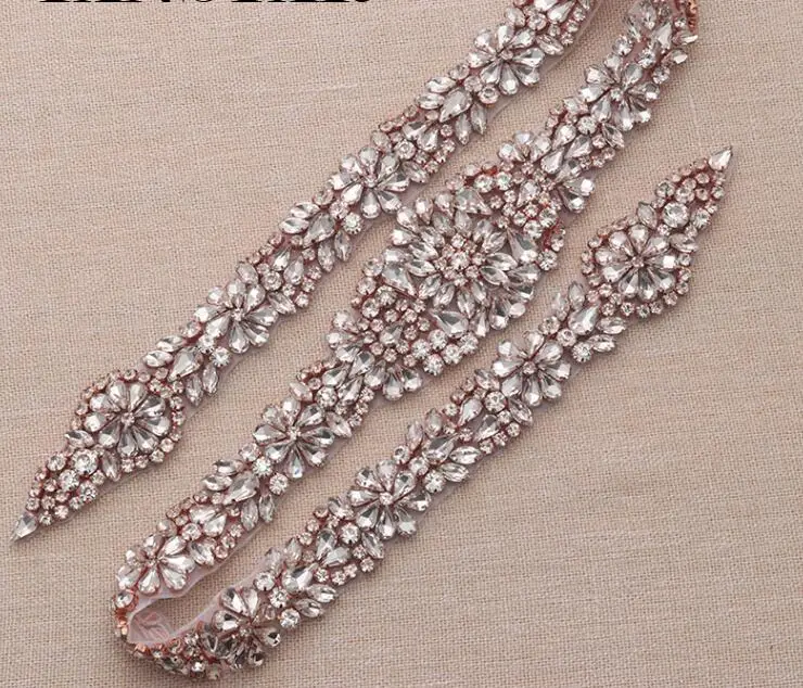 rhinestone appliques MissRDress хрустальный свадебный пояс 31,5 Дюймов длинный пояс невесты розовое золото горный хрусталь цветок Свадебная лента для свадьбы платья JK854 - Цвет: rhinestone appliques