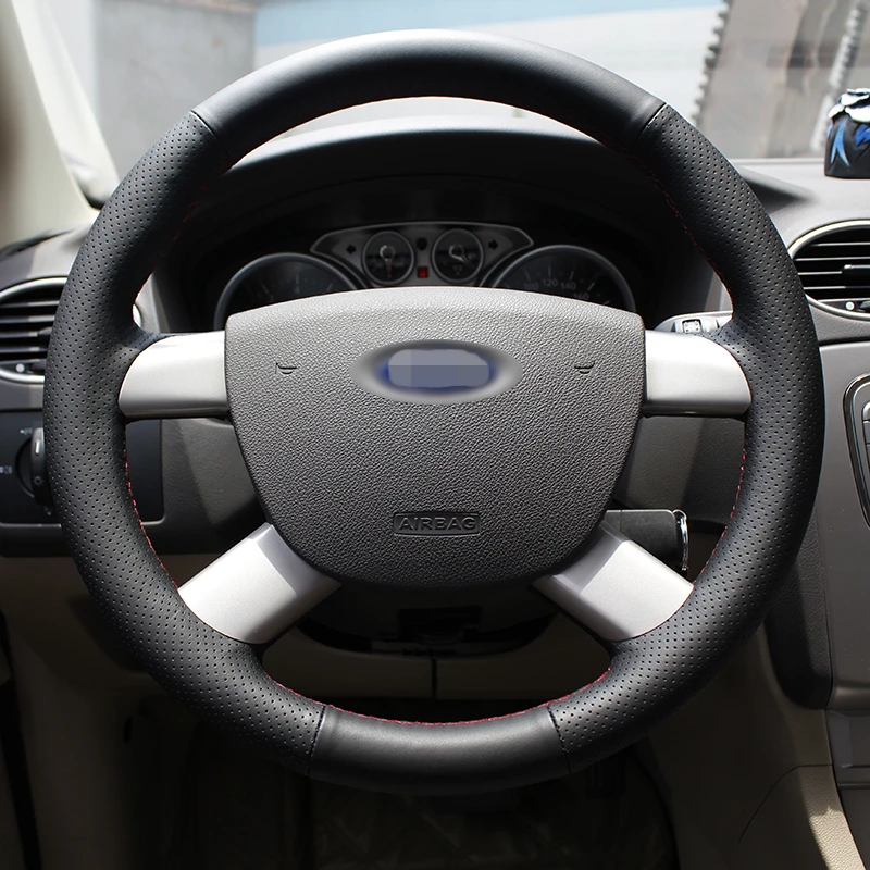 Блестящие пшеницы рука сшитый черный кожаный чехол рулевого колеса автомобиля