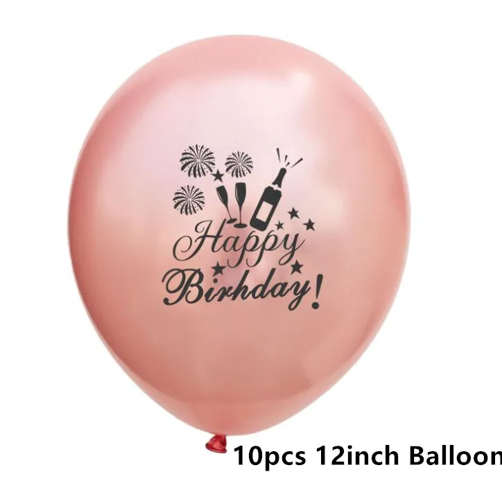 10pcs happy birthday С Днем Рождения Фольга из розового золота конфетти латексные шары взрослых рождения Юбилей вечерние воздушные шары для художественного оформления кисточкой баннер флаг - Цвет: 10pcs happy birthday