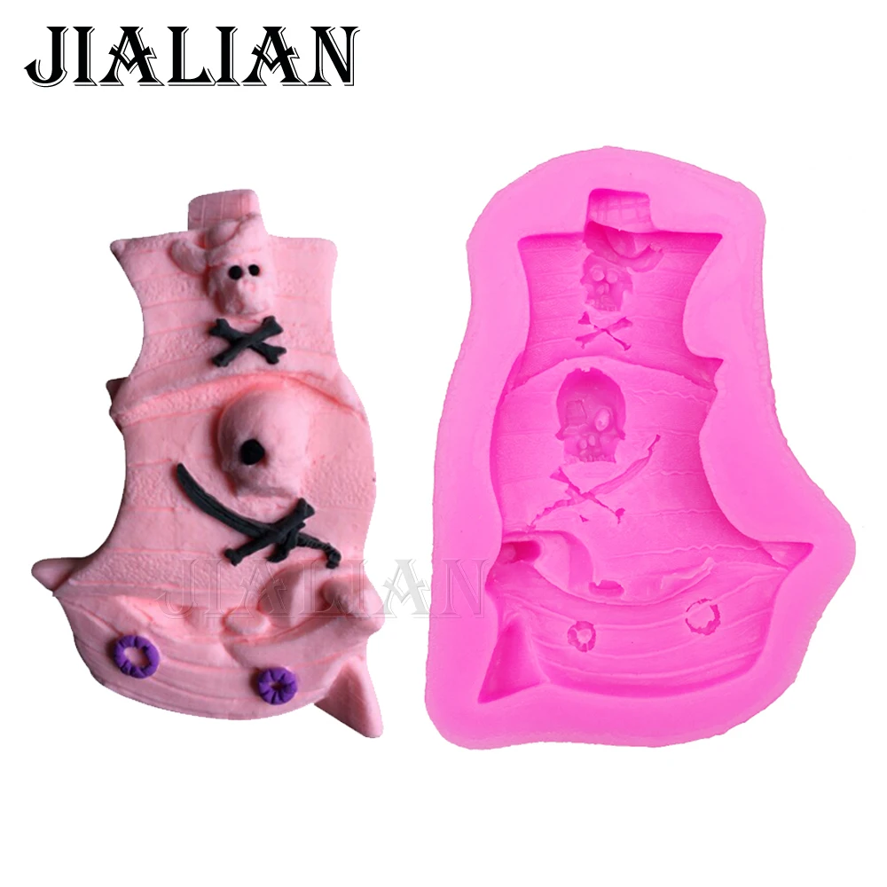 Силиконовая форма для мыла в виде пиратского корабля черепа|fondant silicone molds|silicone