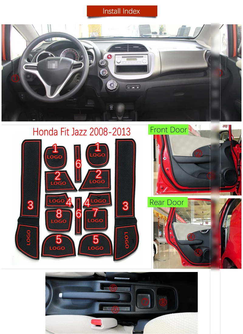 Для Honda Fit Jazz 2008~ 2013 противоскользящая резиновая чашка Подушка дверной паз коврик аксессуары наклейки GE6 GE7 GE8/9 2009 2010 2011 2012