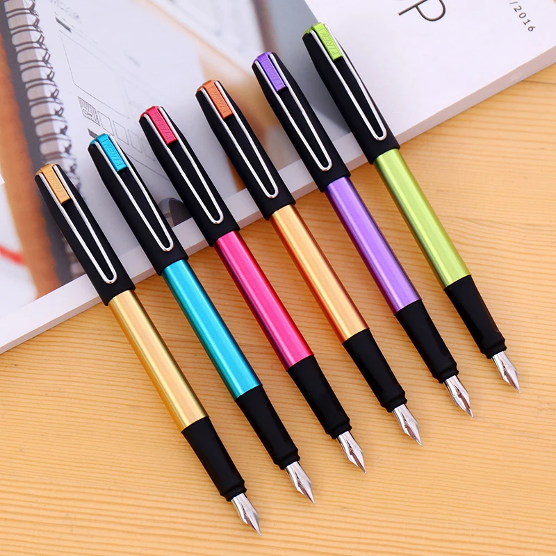 

Fountain Pen Black and Purple Business Gift Slver Plastic Rubber Stylish EF Nib