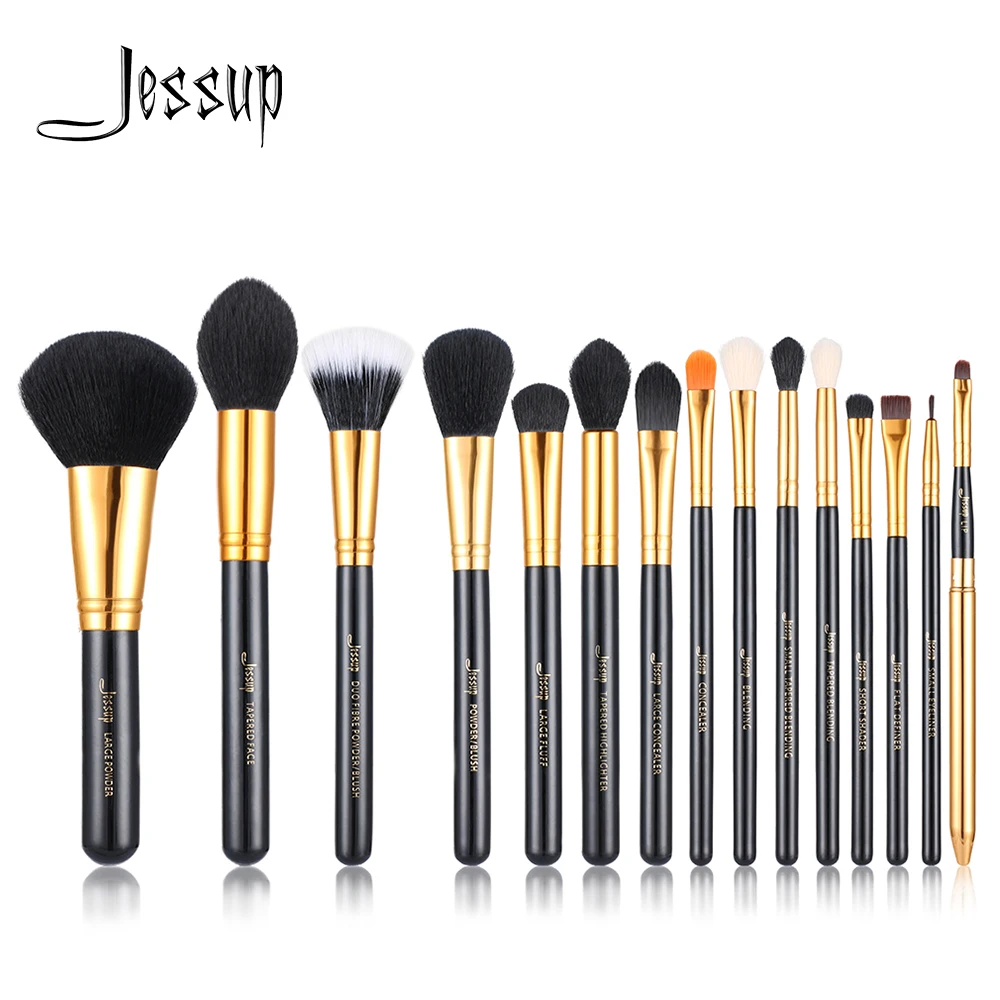 Jessup 15 шт. кисти для макияжа черный/золотой maquiagem Professional completa ресницы Пудра основа консилер кисти для губ T093