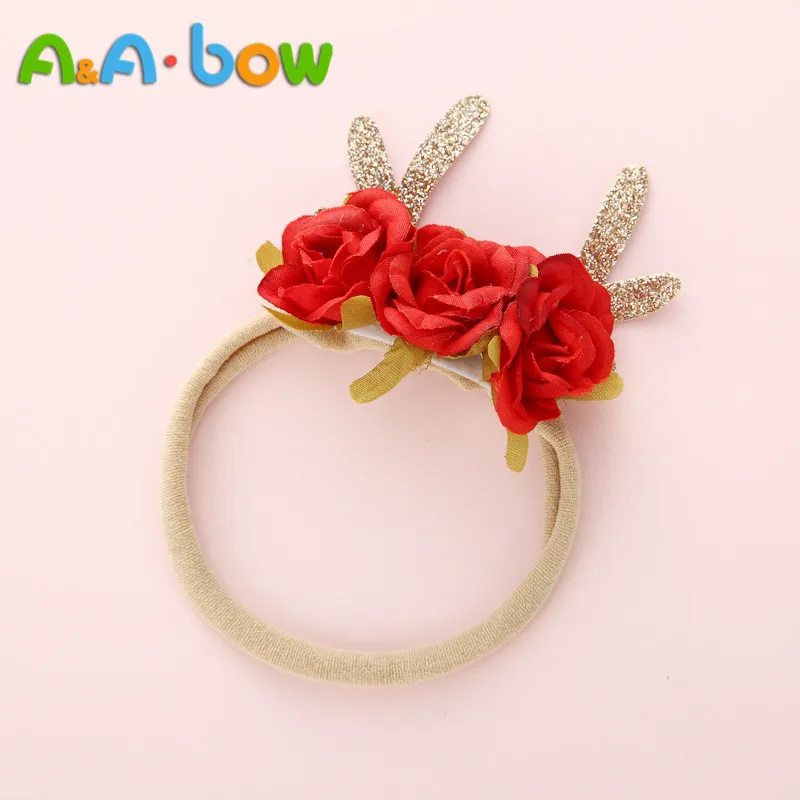 6pcs/lot Deer Antler Flower Headbands Nylon Headband Christmas Hair Band For baby Girls Cute Soft Elestic Accessories | Мать и ребенок