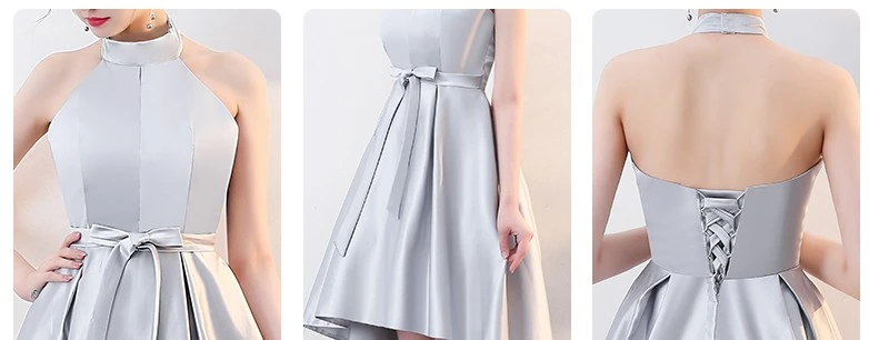 Robe femme soiree серый Высокий Низкий Многоуровневое Асимметричный Бальные платья и подростков атласные свадебные платья для вечеринок вечернее платье H4260