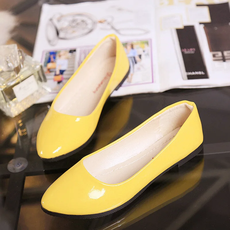 

PU patent leather shoes woman single shoes shallow round tow spring autumn ballet flats shoes contracted big size 35-42