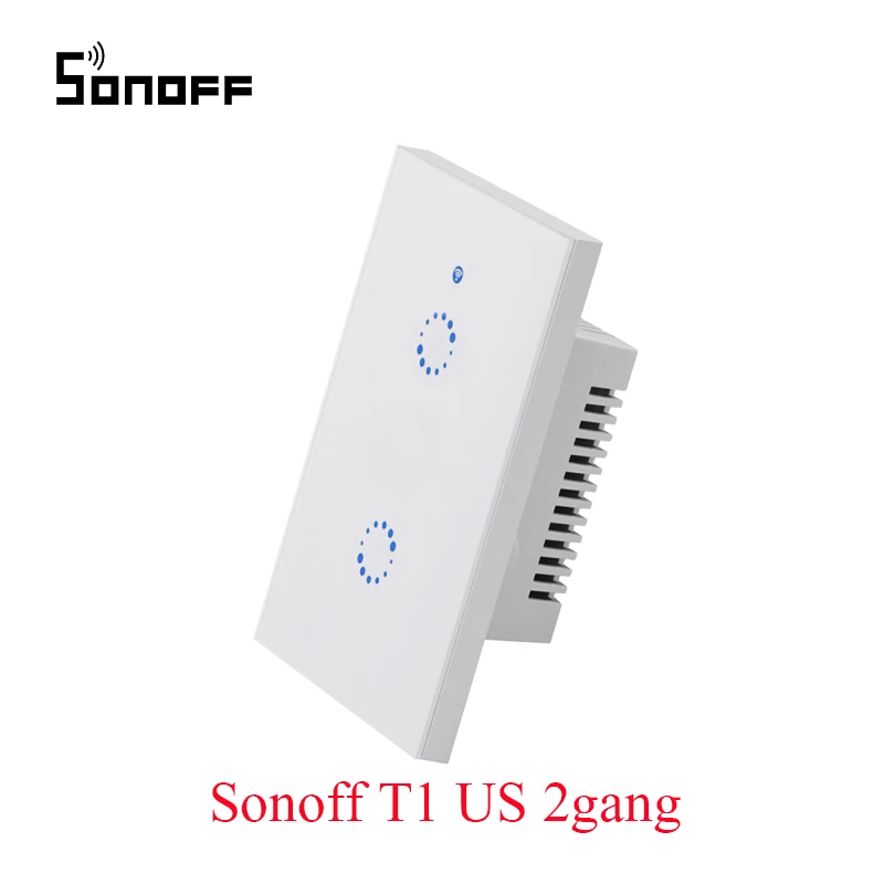 Sonoff T1 US 2gang Sonoff T1 США РФ переключатель Wi-Fi Touch Управление настенный выключатель света 1/2/3 Gang 120 Тип Панель стену сенсорный выключатель света 315 мГц умный дом - Комплект: Sonoff T1 US 2gang