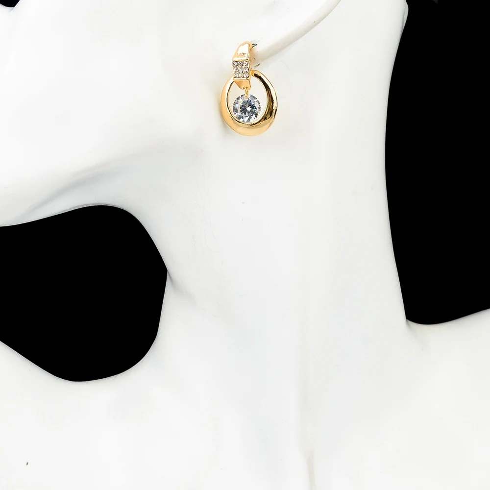 

LongWay brand Gold Color round crystal earrings for women luxury bridal wedding stud earrings pendientes mujer jewelry SER150095
