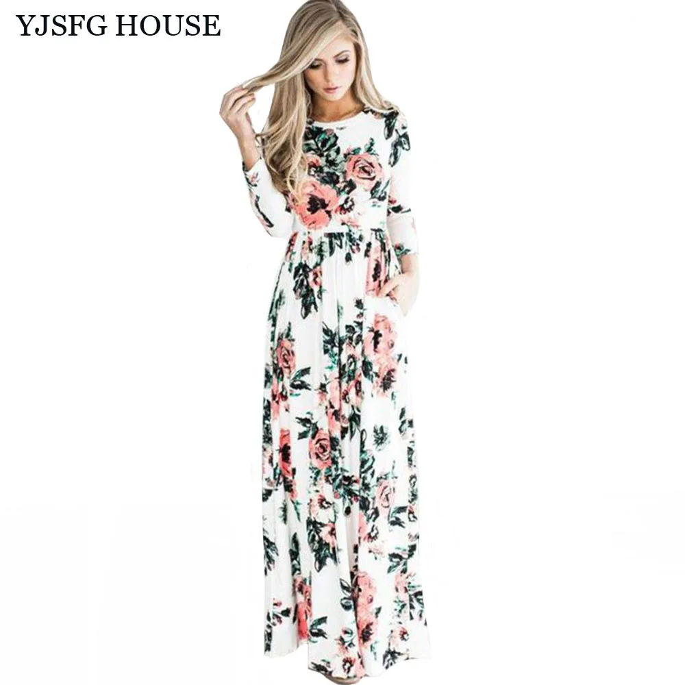Женское пляжное платье с круглым вырезом YJSFG винтажное длинное макси цветочным